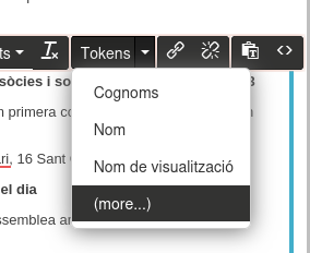 El token que busquem no surt com a primera opció, i hem d'anar a "more..." per trobar-lo